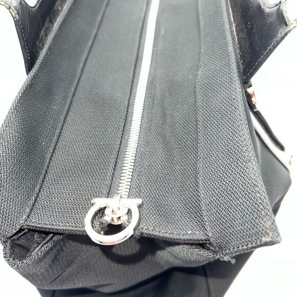 Salvatore Ferragamo Gancini Black Nylon and Patent Leather Shoulder Bag - Picture 9 of 16